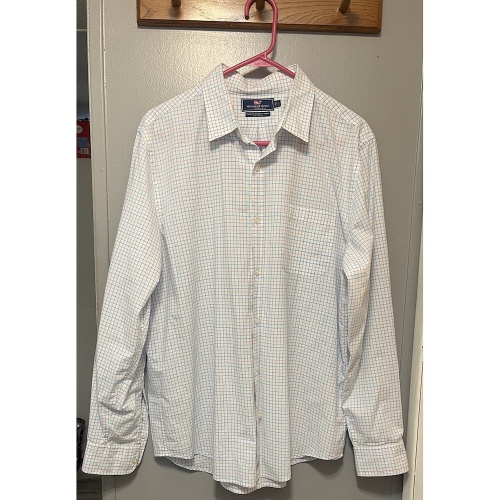 Vineyard Vines Murray Slim Fit Shirt Long Sleeve Blue/Pink Men's Large